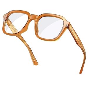 Oversized Square Blue Light Blocking Glasses Computer Brown Frame Eyewear